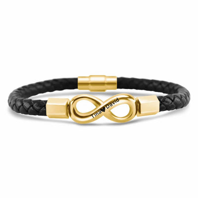 For Husband - Personalized 2 Names Infinity Leather Bracelet