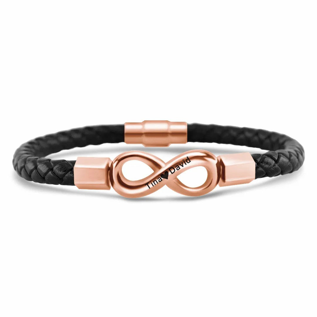 For Husband - Personalized 2 Names Infinity Leather Bracelet