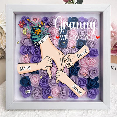 Family Love Blooms Forever – Personalised Mum & Grandma Flower Shadow Box with Names