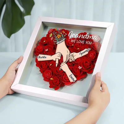 Family Love Blooms Forever – Personalised Mum & Grandma Flower Shadow Box with Names