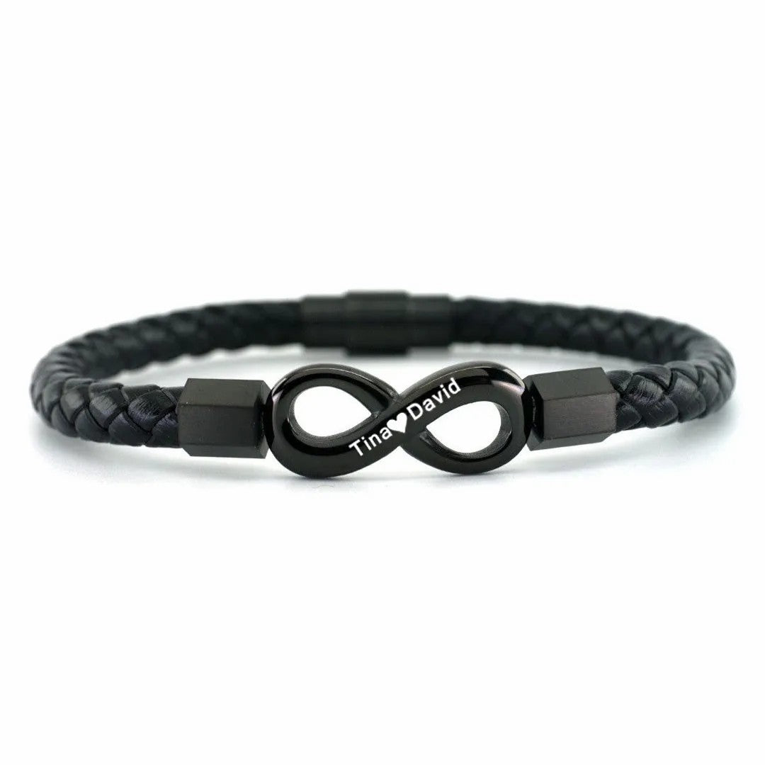 For Husband - Personalized 2 Names Infinity Leather Bracelet