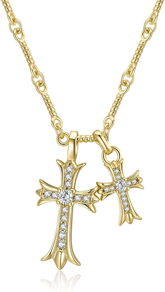 Zircon Double Cross Necklace