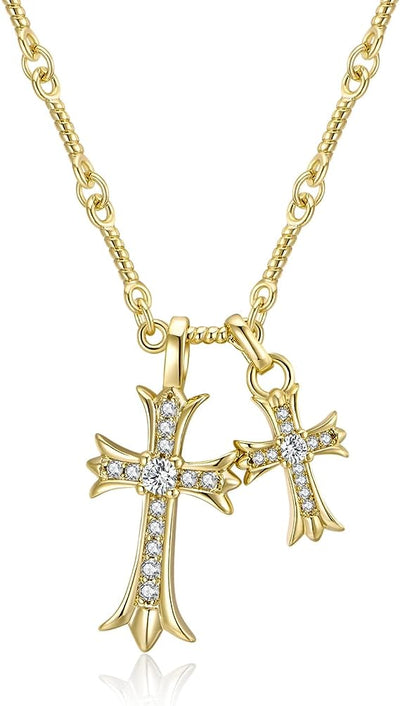 Zircon Double Cross Necklace