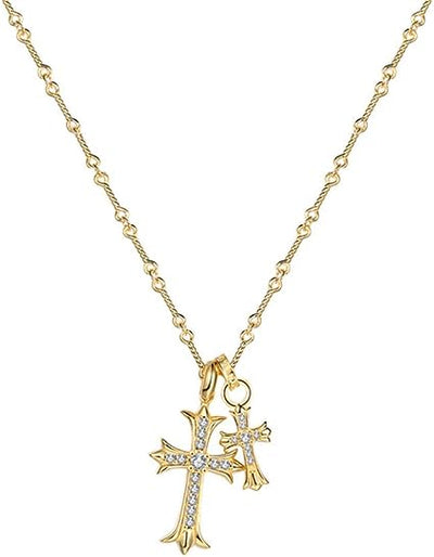 Zircon Double Cross Necklace