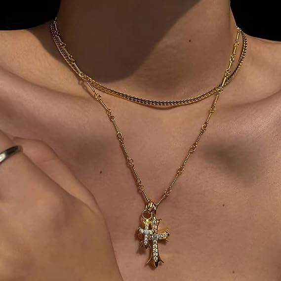 Zircon Double Cross Necklace