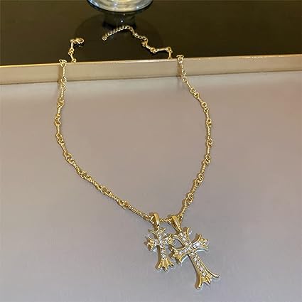 Zircon Double Cross Necklace