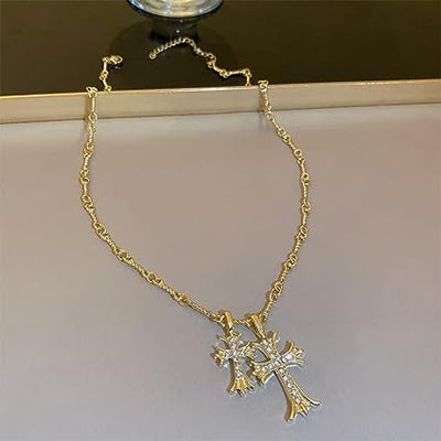Zircon Double Cross Necklace