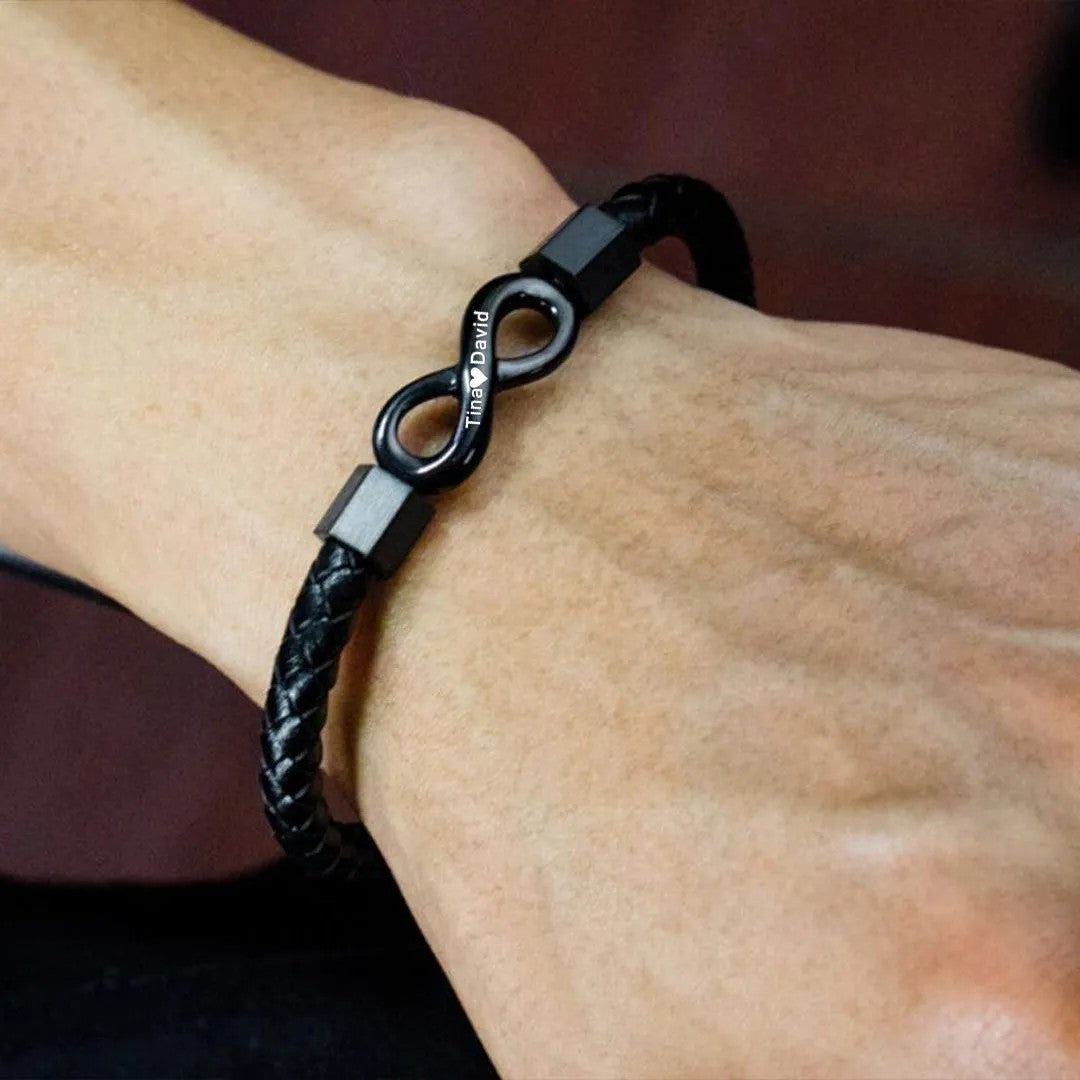 For Husband - Personalized 2 Names Infinity Leather Bracelet