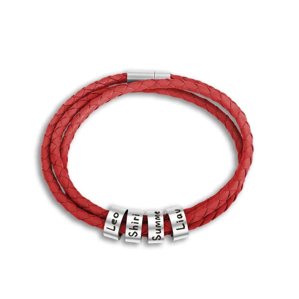 Father's Day Gift Men's Leather Bracelet with Small Custom Beads