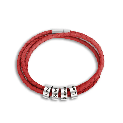 Father's Day Gift Men's Leather Bracelet with Small Custom Beads