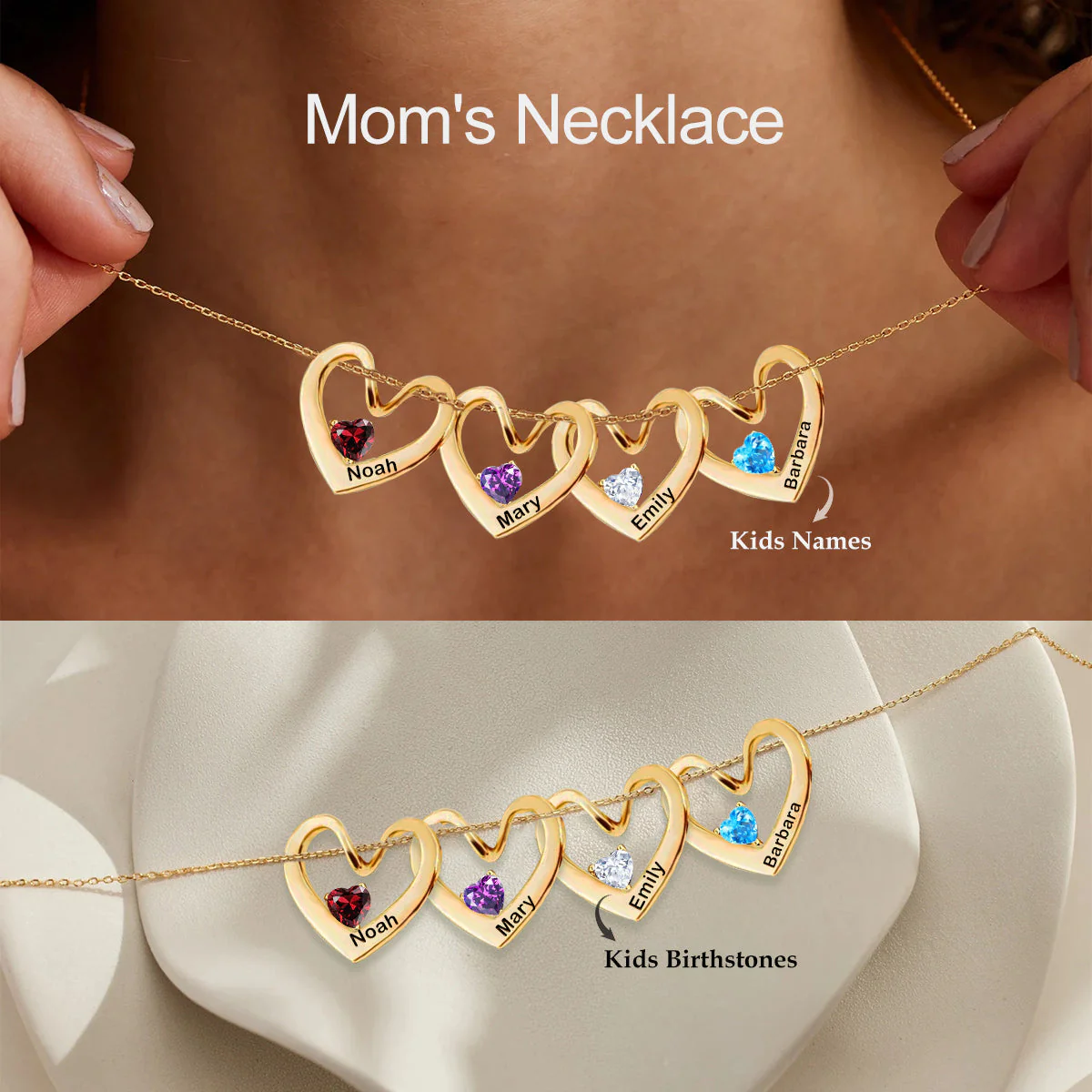 Mother's Day Gift Personalized Heart Name Birthstone Necklace For Mom Grandma