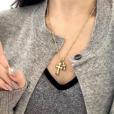 Zircon Double Cross Necklace