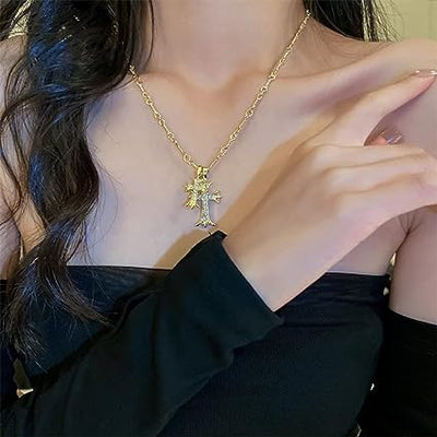 Zircon Double Cross Necklace