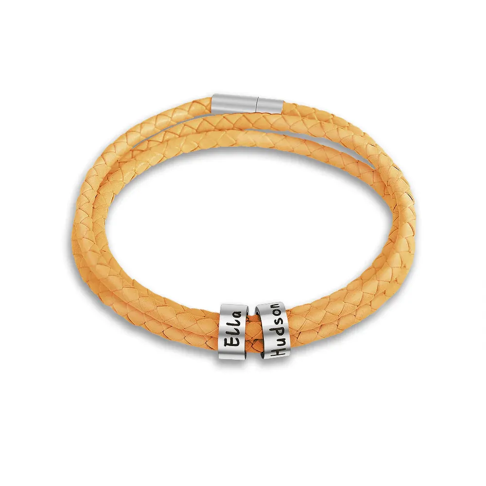 Father's Day Gift Men's Leather Bracelet with Small Custom Beads