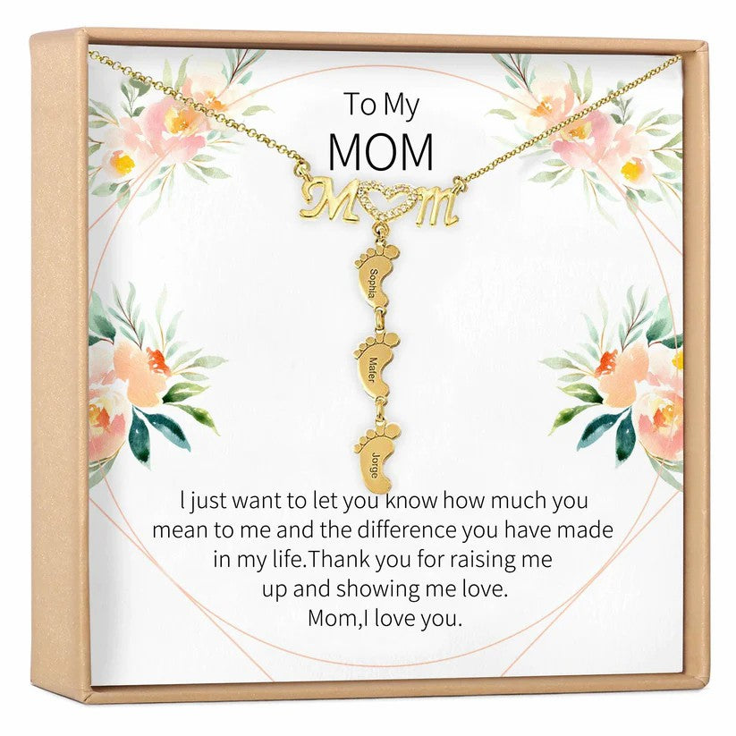 Christmas Gift Personalised Heart Crystal Mom Necklace With Baby Feet