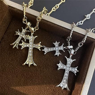Zircon Double Cross Necklace