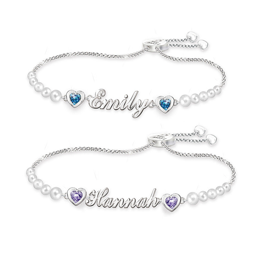 "My Treasured Granddaughter" Name And Birthstone Bracelet