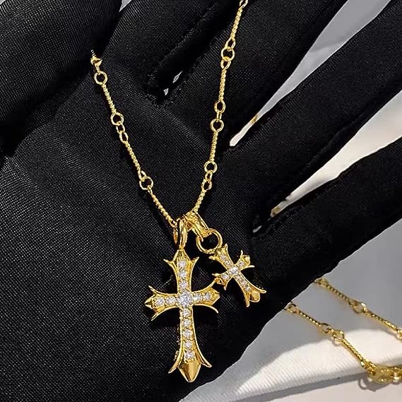 Zircon Double Cross Necklace