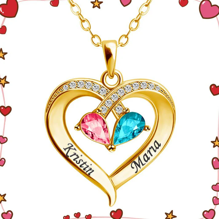 Eternal Bear & Forever Love Birthstone Diamond Heart Pendant Necklace