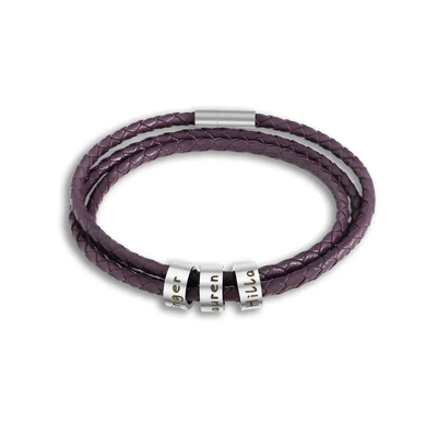 Father's Day Gift Men's Leather Bracelet with Small Custom Beads
