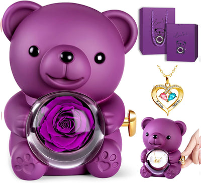Eternal Bear & Forever Love Birthstone Diamond Heart Pendant Necklace