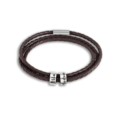 Father's Day Gift Men's Leather Bracelet with Small Custom Beads