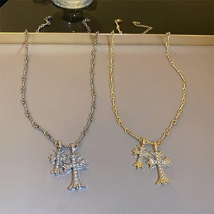 Zircon Double Cross Necklace