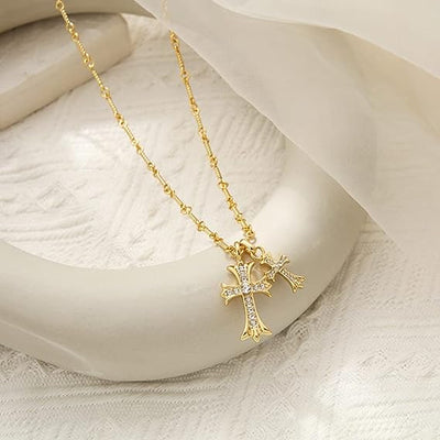 Zircon Double Cross Necklace