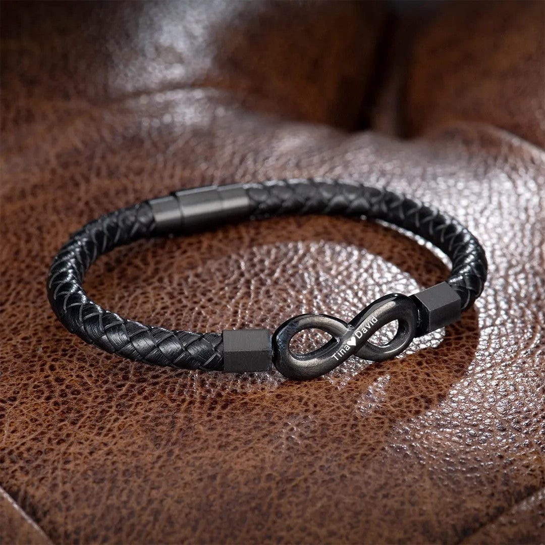 For Husband - Personalized 2 Names Infinity Leather Bracelet