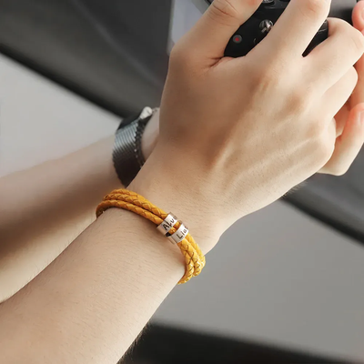 Father's Day Gift Men's Leather Bracelet with Small Custom Beads