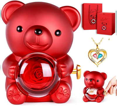 Eternal Bear & Forever Love Birthstone Diamond Heart Pendant Necklace