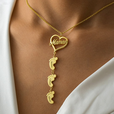 Mother's Day Mama Heart Pendant With Baby Feet Charm