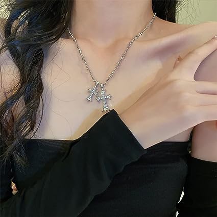 Zircon Double Cross Necklace