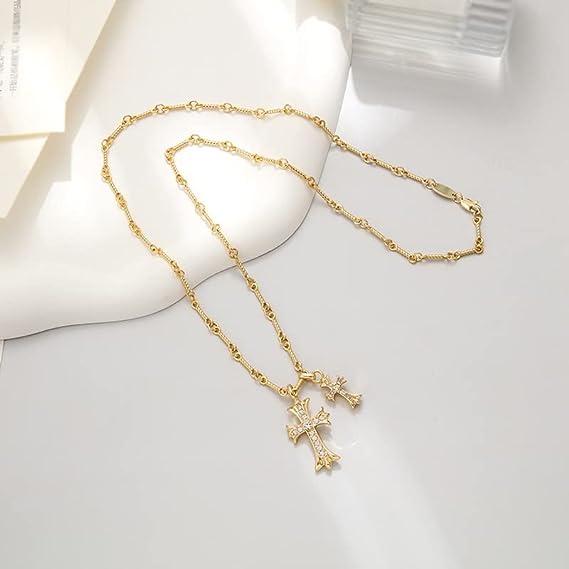 Zircon Double Cross Necklace