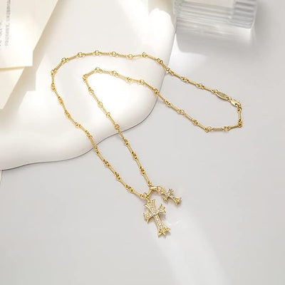 Zircon Double Cross Necklace