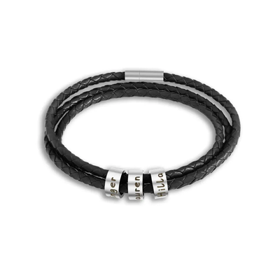 Father's Day Gift Men's Leather Bracelet with Small Custom Beads