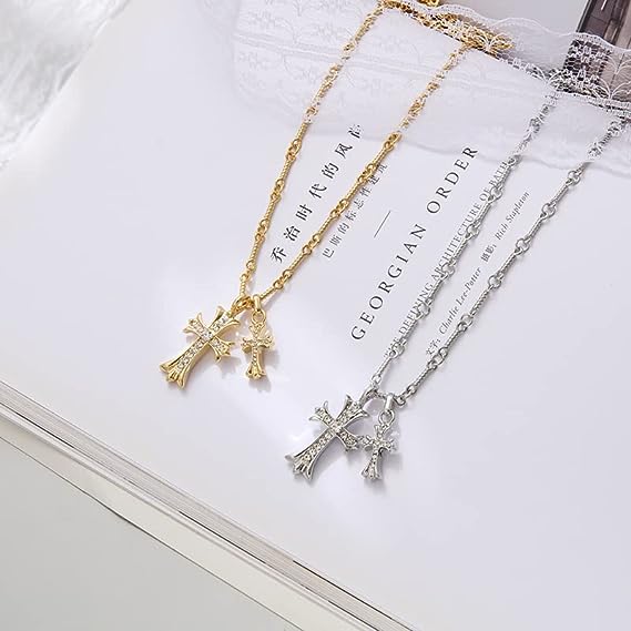 Zircon Double Cross Necklace