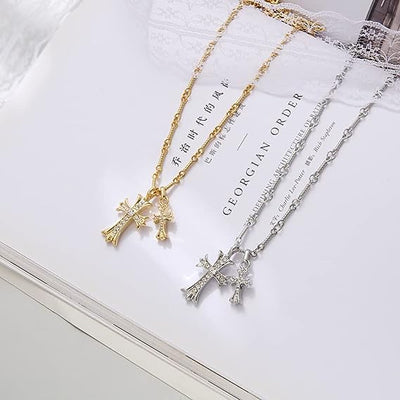 Zircon Double Cross Necklace