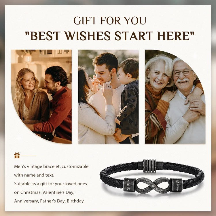 Valentine's Day Gift Personalized Men's Infinity Bracelet