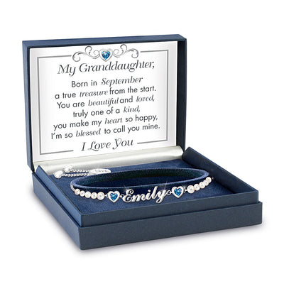 "My Treasured Granddaughter" Name And Birthstone Bracelet