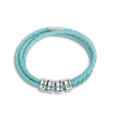 Father's Day Gift Men's Leather Bracelet with Small Custom Beads