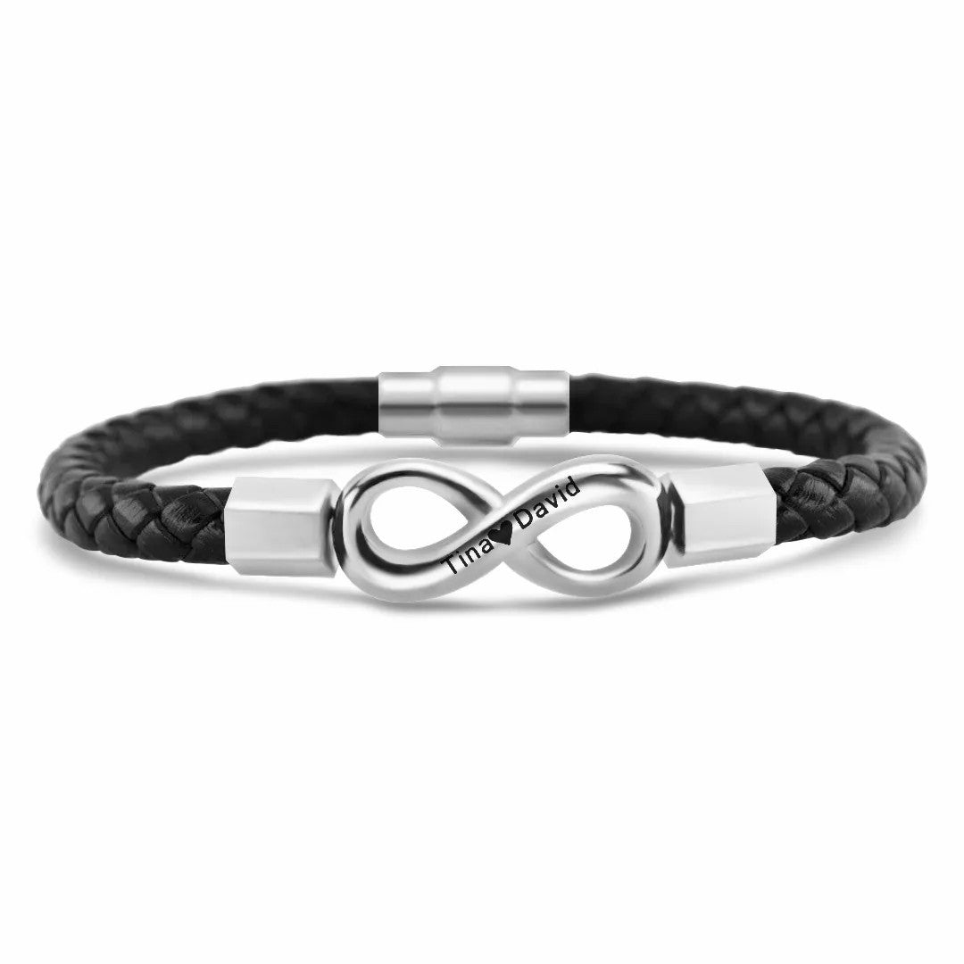 For Husband - Personalized 2 Names Infinity Leather Bracelet