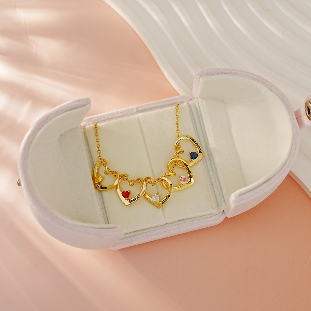 Mother's Day Gift Personalized Heart Name Birthstone Necklace For Mom Grandma