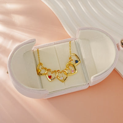 Mother's Day Gift Personalized Heart Name Birthstone Necklace For Mom Grandma