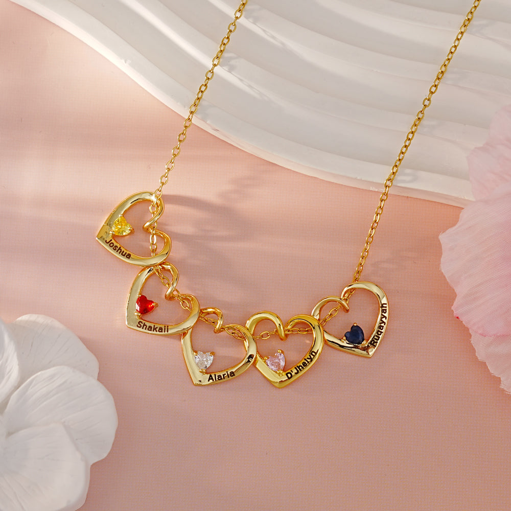 Mother's Day Gift Personalized Heart Name Birthstone Necklace For Mom Grandma