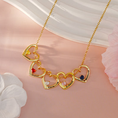 Mother's Day Gift Personalized Heart Name Birthstone Necklace For Mom Grandma