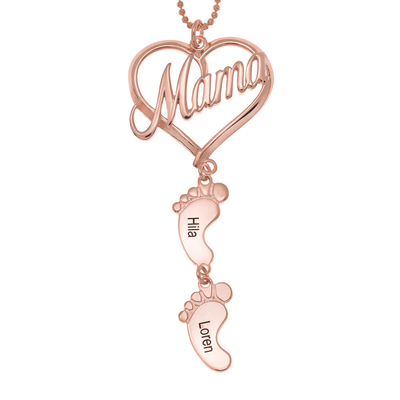 Mother's Day Mama Heart Pendant With Baby Feet Charm