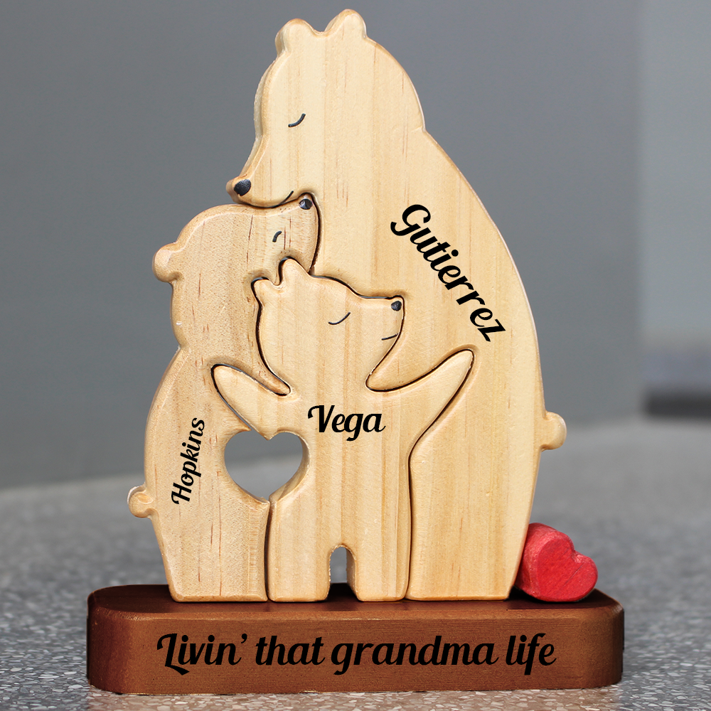 Personalized Wooden Bears Family, Bear Shaped Wood Puzzle with Custom Name- Gift for Mother's Day, Thanksgiving, Christmas
