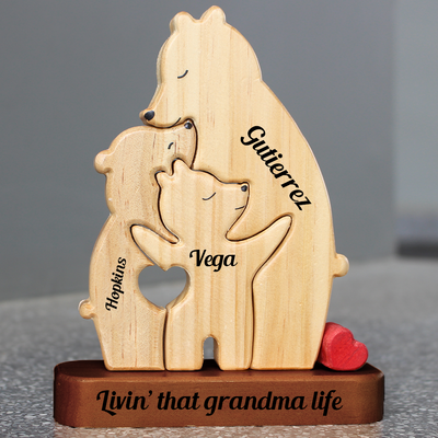 Personalized Wooden Bears Family, Bear Shaped Wood Puzzle with Custom Name- Gift for Mother's Day, Thanksgiving, Christmas