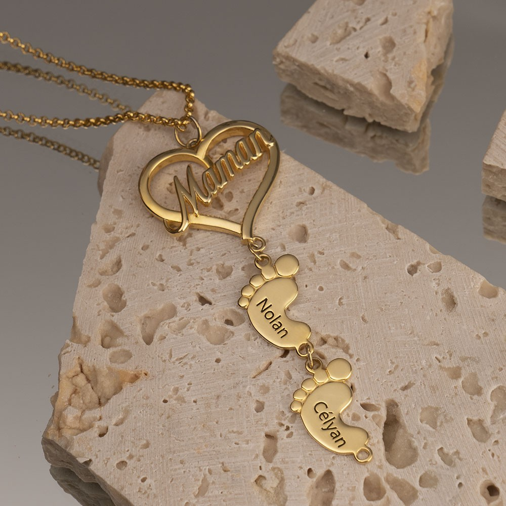 Mother's Day Mama Heart Pendant With Baby Feet Charm